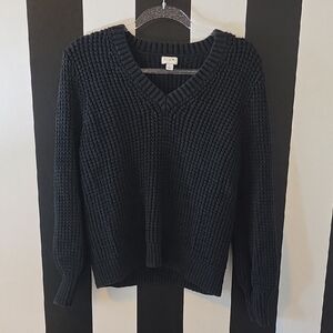 J. Crew Textured Black V-Neck Sweater